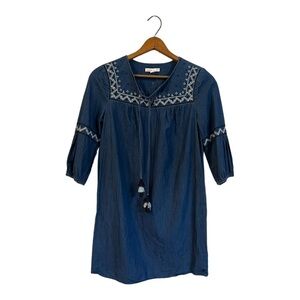 Westport Blue Denim Boho Dress Chambray Embroidered Petite 6 Cotton Shift
